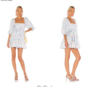 Selkie Floral Print The Puff Blue Mini Dress Size: XS